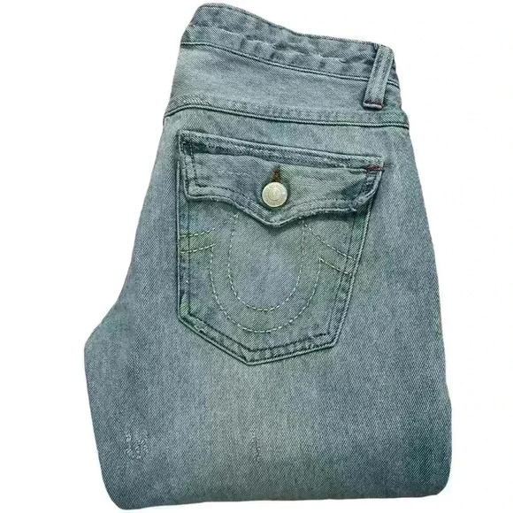 True Religion Y2K Pink Distressed Stitch Joey Flare Jeans - Picture 2 of 6